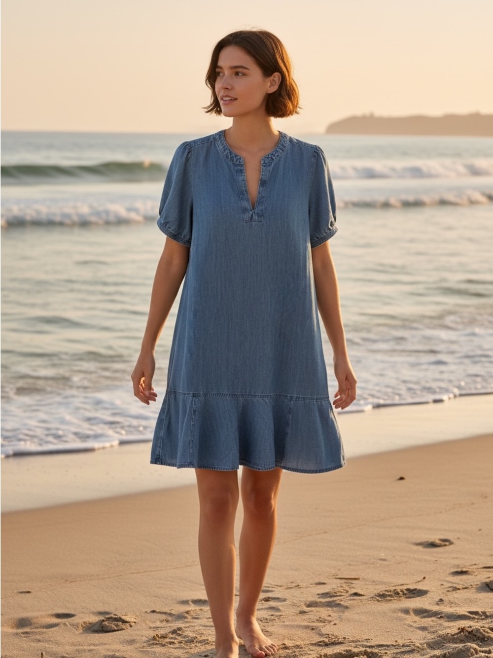 LOFT Denim Ruffle Hem Dress
